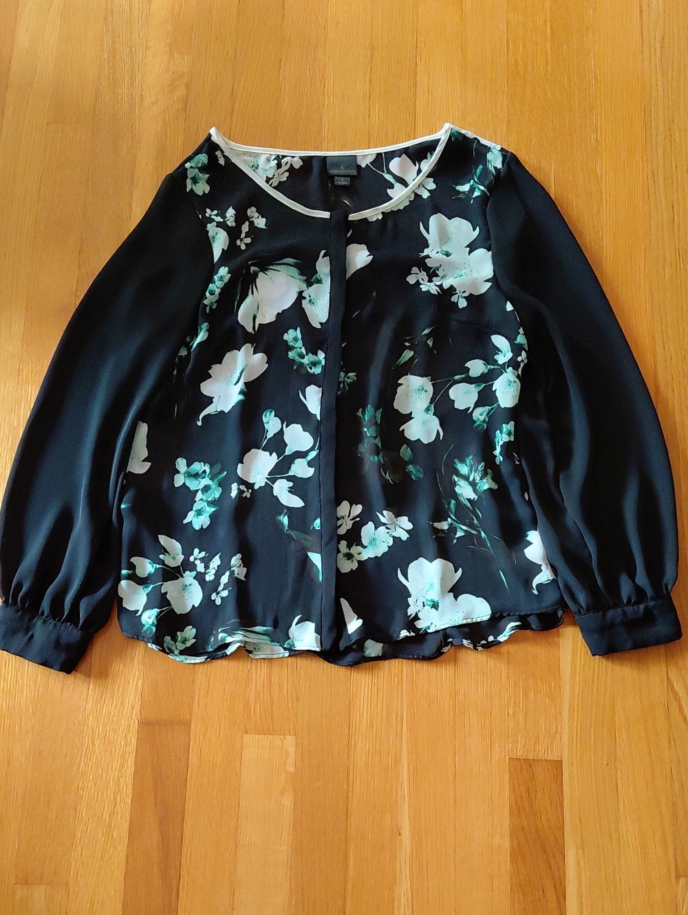 Worthington Black Floral Long-Sleeve Blouse  Womens Large